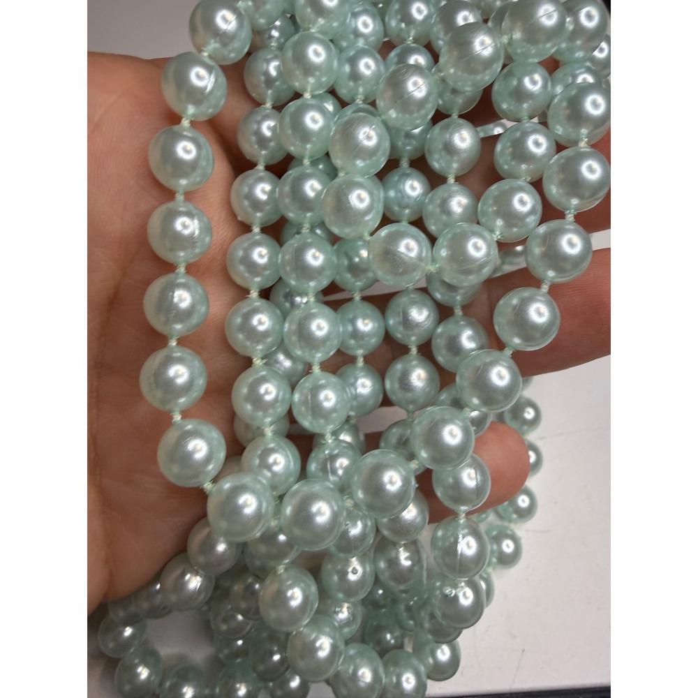 Long Light Blue Faux Pearl Knotted Strand Necklace 60 Inch Round Bead Jewelry